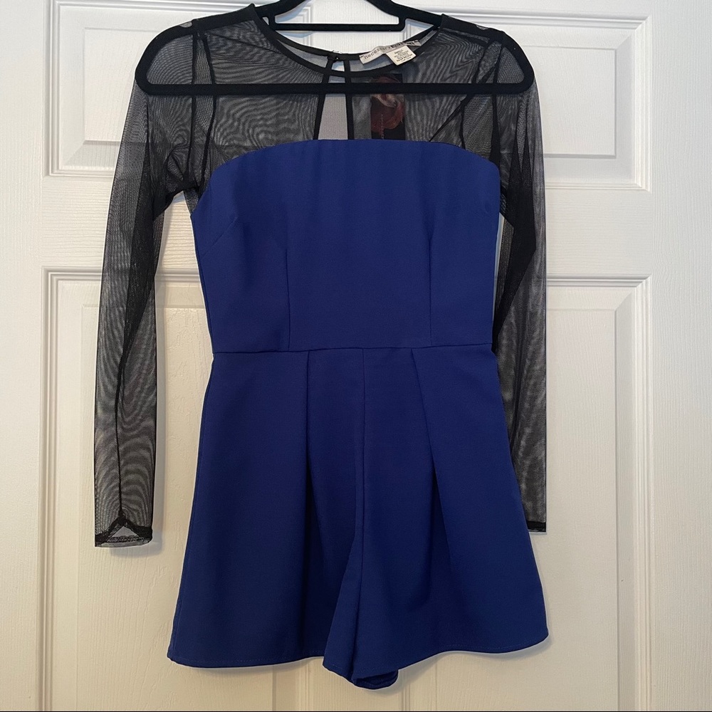 NWT Dark Blue Navy Black Mesh Long Sleeve Romper